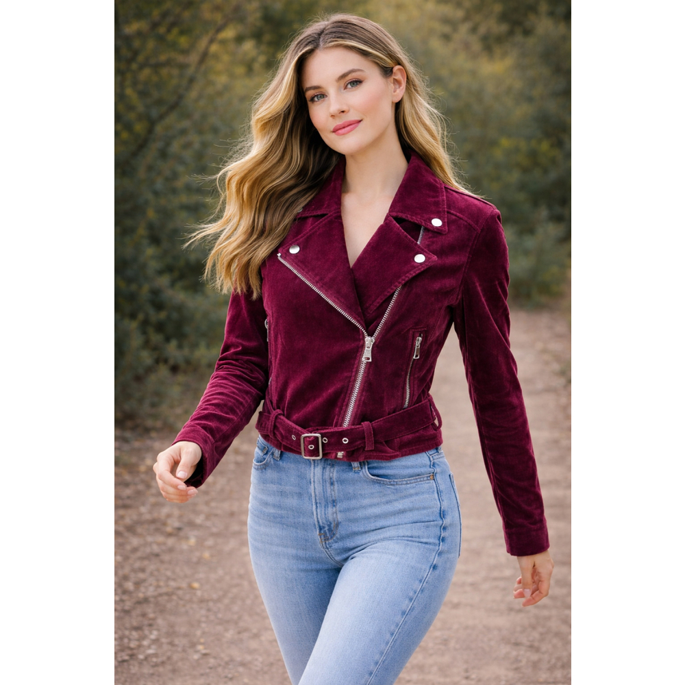 PAIGE Women's Cranberry Shanna Jacket Velvet Motto Bloomingdale's Small
